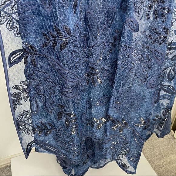 Mac Duggal 20098 Size 14 High Mock-Neck Beaded Column Gown with Overskirt, Navy - Picture 8 of 14